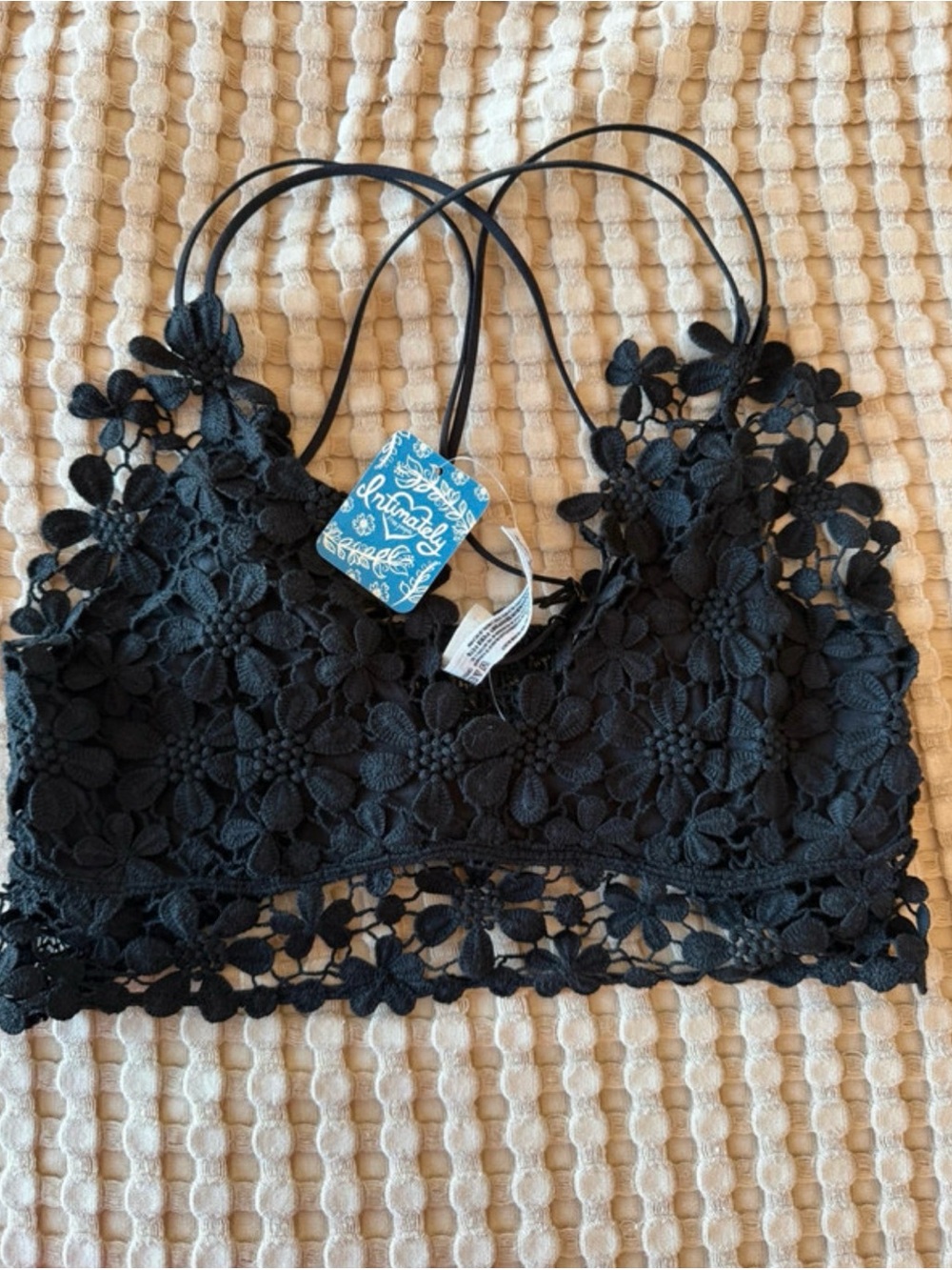 Black Floral Crochet Lace Bandeau Bralette